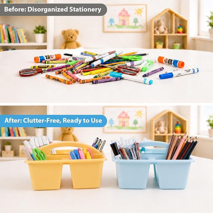 6 Pack Assorted Colors Classrooms Caddy 4 Compartment Classroom Caddy Compartment Caddies Set Table Caddies Classrooms with Handle for Classroom Organization Table Desk Office Supplies(Pastel) - Image 4