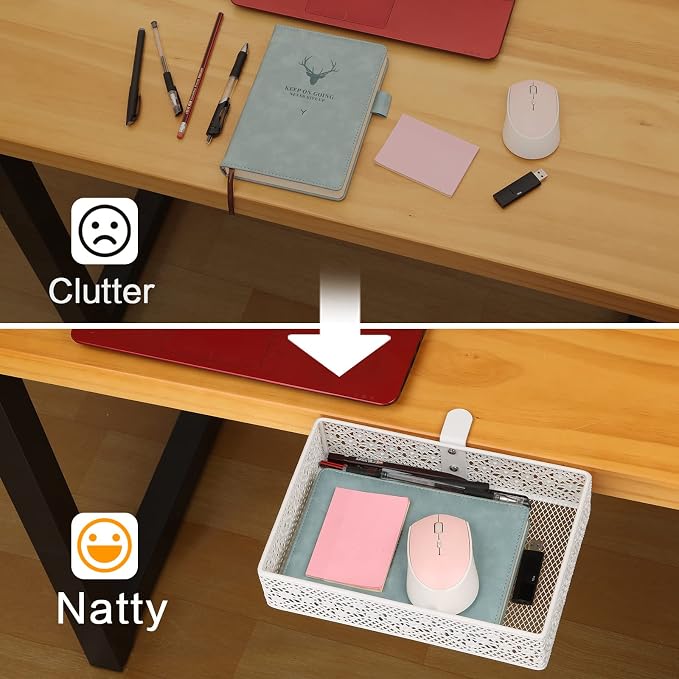Under Desk Drawer, Clamp on Desk Organizer Under Table Hanging Desk Storage | 2PCS under desk organizer: clamp on desk drawer, under desk basket, hanging desk storage, clamp on undertable shelf, no-drill - Image 2