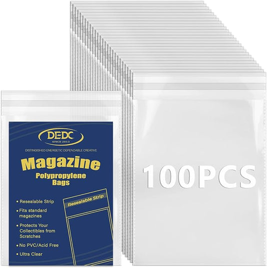 DEDC 100 Pcs Clear Magazine & Comic Book Protector Sleeves Only - Acid-Free Plastic Sleeves for Storage, Replacement, or DIY Projects (23x30cm) by DEDC