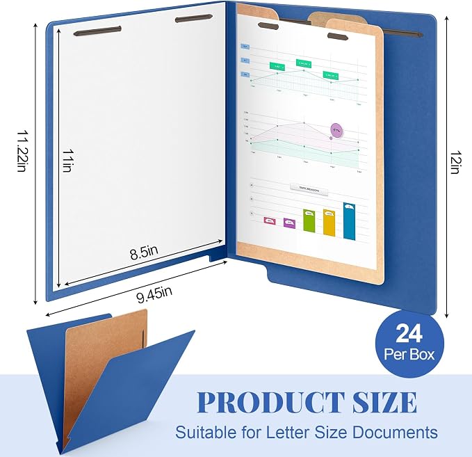 Skyygemm 24 Pack Classification Folders, Letter Size,1 Dividers,Dark Blue | Pressboard File Folders, 2 Prong Fasteners, 2" Expanding, Manila, End Tab, for Office School Legal Records Medical - Image 2