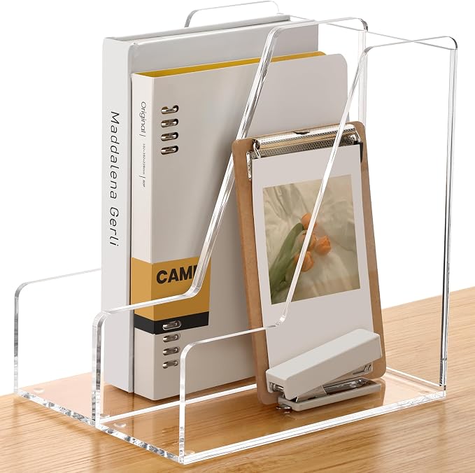 SANRUI 2-Pack Acrylic Magazine File Holder Desk Organizer Magazine Rack, Clear, Vertical File Sorter Holders, 9.45" D x 3.54" W x 10.24" H by SANRUI