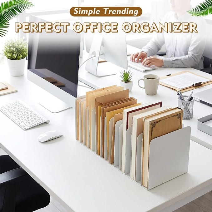 Suzile Metal Desktop File Organizer, 15 Compartments, Vertical File Sorter, White, 5.79" W x 15.75" L x 5.41" H, Office, Reception Areas, Workspace - Image 6