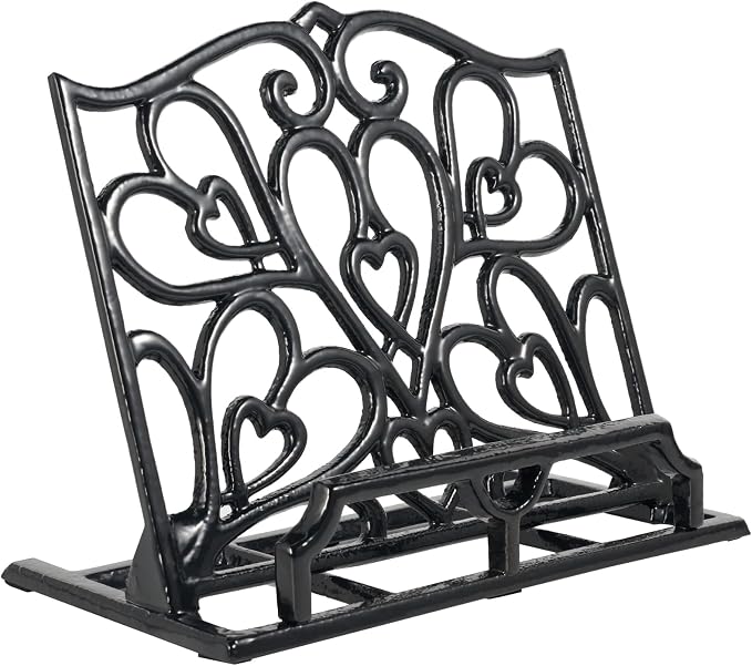 JOGREFUL Cast Iron Cookbook Stand, Kitchen Recipe Holder Love Heart Black | Heavy-Duty Book Vintage Holder, Reading Rest Holder for Easel/Counter/Books/Magazine/iPad/Bible by JOGREFUL