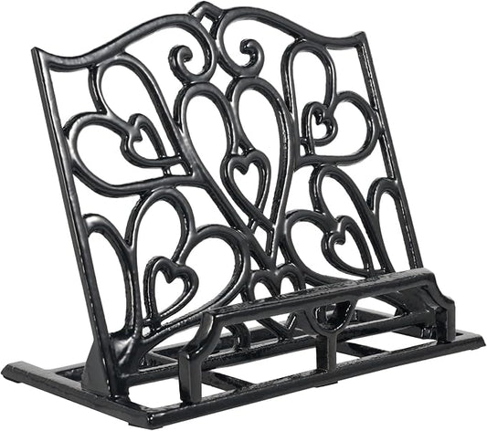 JOGREFUL Cast Iron Cookbook Stand, Kitchen Recipe Holder Love Heart Black | Heavy-Duty Book Vintage Holder, Reading Rest Holder for Easel/Counter/Books/Magazine/iPad/Bible by JOGREFUL