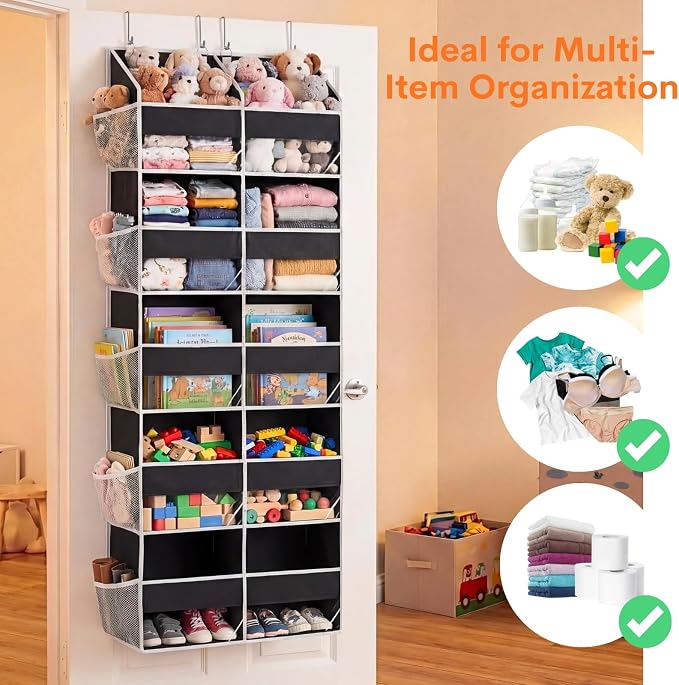 Over the Door Organizer 5 Tiers, Extra Large Behind Door Storage of 10 Compartments, 80 lbs Weight Capacity Hanging Storage Organizer with Clear Window Kids Toys, Shoes, Diapers, Room storage - Image 5