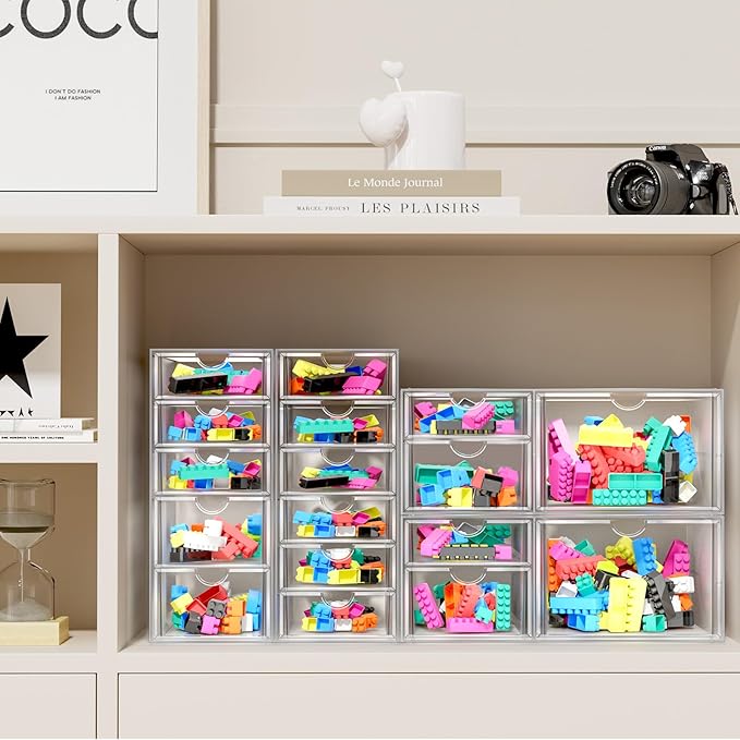 ARSTPEOE 17-Drawer Acrylic Storage & Makeup Organizer for Desk, Bath | Smooth-glide drawers, clear acrylic, 4-set stackable, dustproof, wipe-clean, for serum samples, sheet masks, bobby pins - Image 5