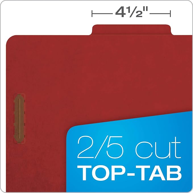 Pendaflex Recycled Classification File Folders, 1 Divider, 2" Embedded Fasteners, 2/5 Tab Cut, Letter Size, Red, Box of 10 (23775R) - Image 5