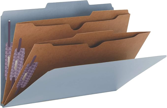 Smead Pressboard Classification File Folder with SafeSHIELD Fasteners, 2 Pocket Dividers, 2" Expansion, Legal Size, Blue, 10 per Box (19081) by SMEAD