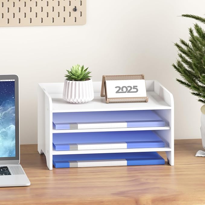 Bamboo File Organizer for Desk, Paper Tray with Pen Holder | Open tiers and a pen holder sort Letter/A4 paper, folders and office supplies while keeping your workspace clutter-free - Image 2