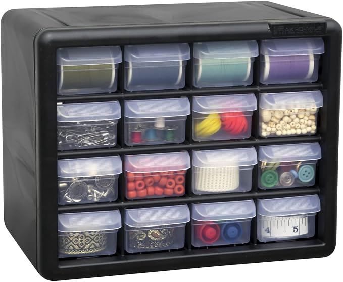 Akro-Mils 16-Drawer Plastic Cabinet for Garage Organization, Beads, Makeup Organizer, Building Bricks Storage, Teacher Toolbox, 10-1/2" W x 6-1/2" D x 8-1/2" H, 10716 Black (Pack of 4) - Image 18