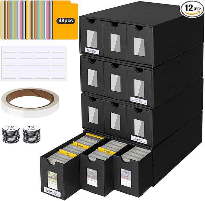 Trading Card Storage Box for 12000+, Card Deck Box for MTG Commander Display, Card Organizer Box with 48 Card Dividers, Labels & Tapes, Compatible with TCG, PTCG, MTG and Sport Cards by ATPWONZ
