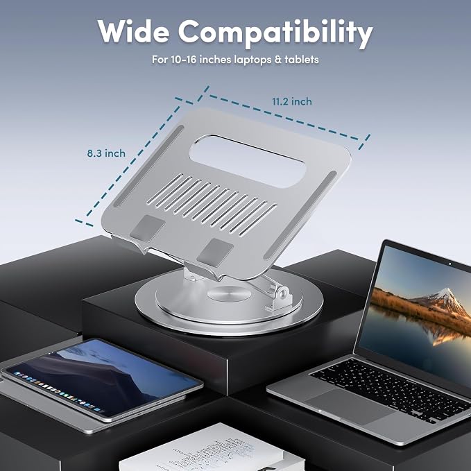 Lifelong 360° Rotating Adjustable Laptop Stand, Foldable Riser, Silver | Ergonomic Computer Stand for Desk, Portable Laptop Holder Fits All MacBook, Laptops 10-16 Inches - Image 7