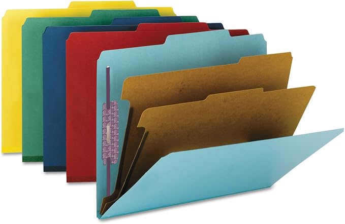 Smead Pressboard Classification File Folder with SafeSHIELD Fasteners, 2 Dividers, 2" Expansion, Letter Size, Assorted Colors, 10 per Box (14025) - Image 3