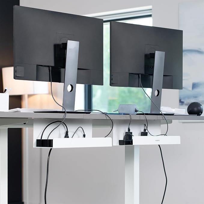 VIVO 2 Pack White 17 inch Extra Deep Cable Management Tray, DESK-AC16-2CW | Set of 2, Under Desk, Low Profile Power Strip Holder, Cord Organizer, Wire Tamer Steel Rack, Home Office, Holds 11 lbs each - Image 8