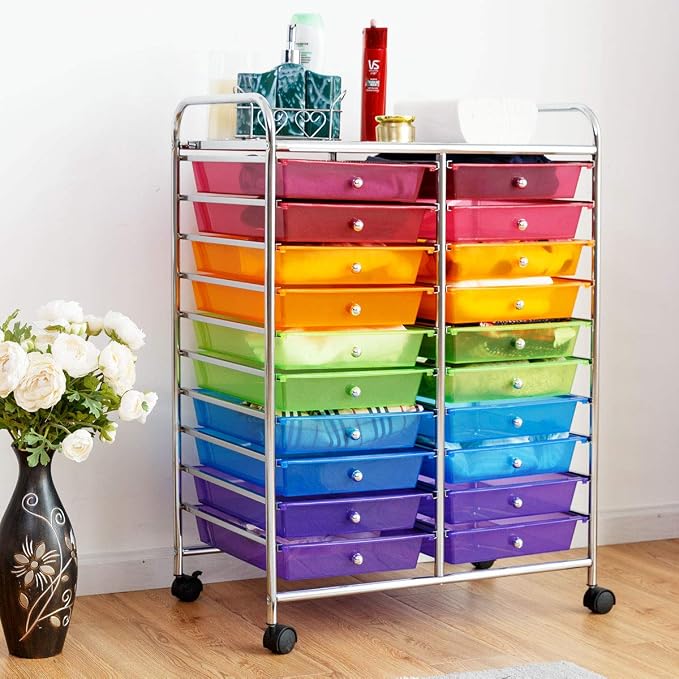 Giantex 20 Drawer Rolling Storage Cart Tools Scrapbook Paper Office School Organizer, Multicolor - Image 4