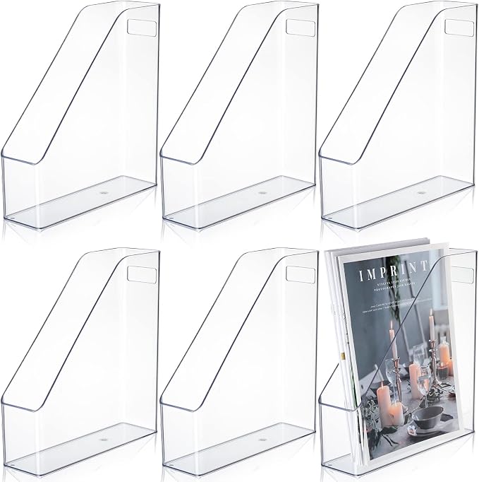 6 Pcs Clear Acrylic Magazine File Holder Plastic Desk Organizer with Handle Basics Vertical Magazine Rack Desk Folder Document Storage Organizer for Home Office School Work Study Desktop Supplies by Marsui