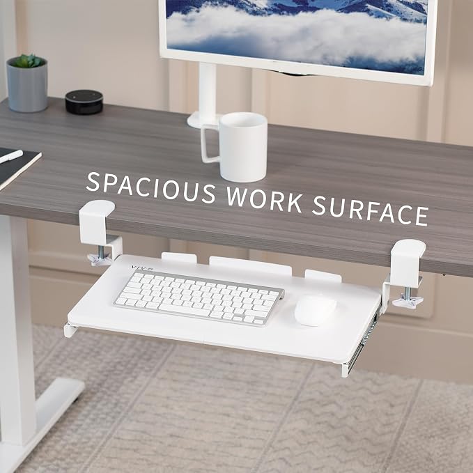 VIVO Small Keyboard Tray, Under Desk Pull Out with Extra Sturdy C Clamp Mount System, 20 (26 Including Clamps) x 11 inch Slide-Out Computer Platform Drawer, White, MOUNT-KB05ES-W | Keyboard Tray for Typing, Slide Out Platform, Extra Sturdy C-Clamp Moun... - Image 6