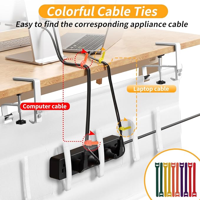 Under Desk Cable Management Tray No Drill, 28Inch Cable Management,White | Clamp and Screw Mount Cable Management Tray, Extra Large Capacity Desk Cable Management, Fabric Wire Management for Office - Image 6
