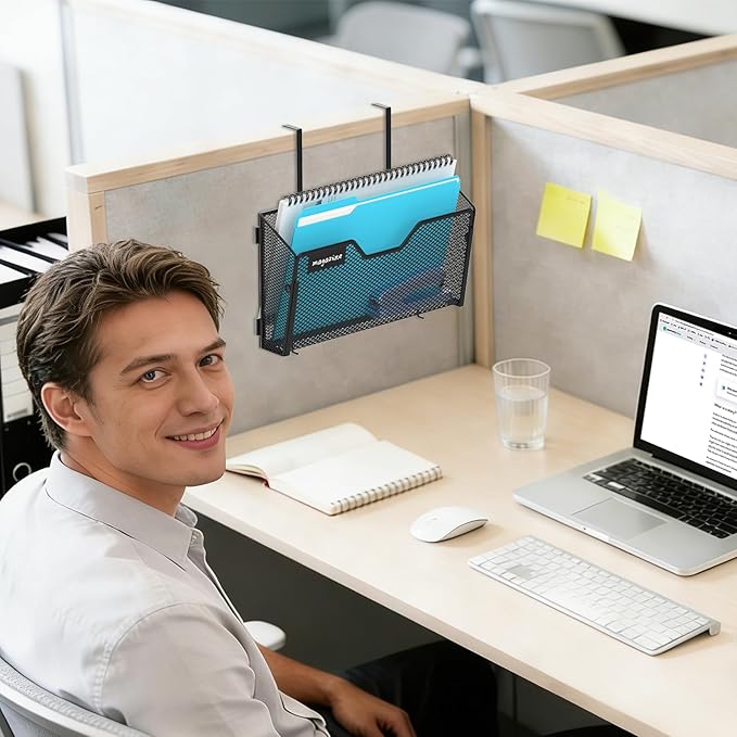 Wall File Organizer, 8 Pack Metal Wall File Holders, Black | Wall organizer with mesh pockets, label panels and hook or screw mounting for A4 and letter files at home, office or school - Image 6