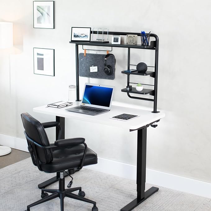 VIVO Black Clamp-on 38 inch Desktop Shelving System, DESK-SHELF38A | Raised Accessory Storage Shelves, Magnetic Memo Board Desk Organizer, Shelving for Sit Stand Workstation - Image 2