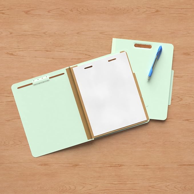 Amazon Basics Sturdy Pressboard Classification File Folders with Fasteners, Dividers, 2" Expansion for Documents Organization, 11.97 x 10.55 inch, Green, 20-Pack - Image 10