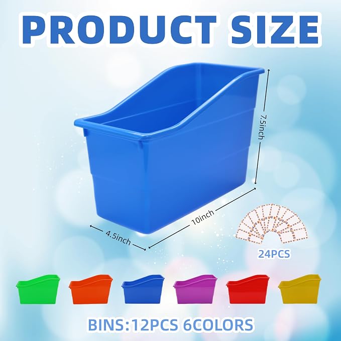 12 Pack Plastic Book Bins Magazine Holders, Rainbow | Durable Plastic Binder Organizers & Vertical Desktop Storage Containers for Office Supplies, School & Home Organization - Image 2