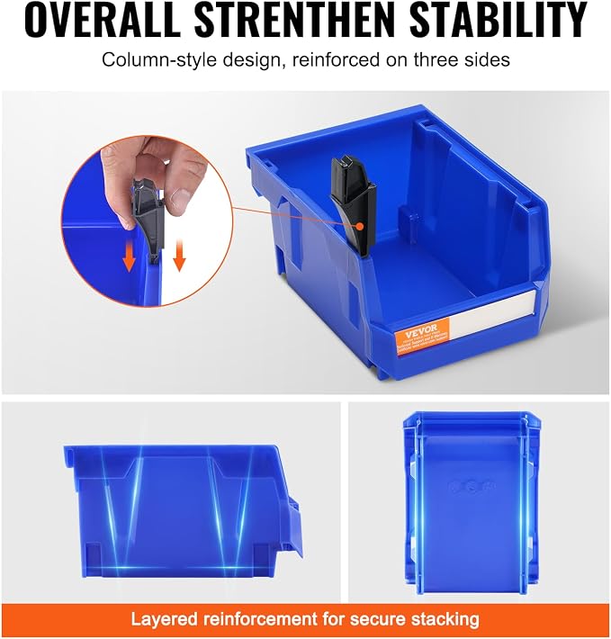 VEVOR Plastic Storage Bins 24 Pack (5 x 4 x 3-Inch), Hanging Stackable Storage Organizer Bins, Heavy Duty Stacking Containers for Closet, Garage, Office, or Small Parts Organization - Image 4