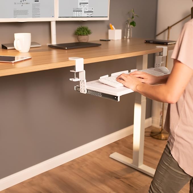 VIVO Large Height Adjustable Under Desk Keyboard Tray, C-clamp Mount System, 27 (33 Including Clamps) x 11 inch Slide-Out Platform for Typing, White, MOUNT-KB05HW - Image 9