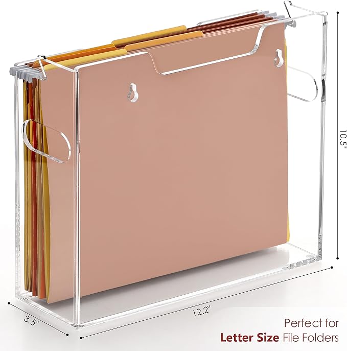 DINGHUO Acrylic Letter Size Hanging File Organizer for Wall Mounted/Desktop | Wall Mail Paper Folder Organizer with Handle, Clear Magazine Holder for Office Home School (No Assembly Required) - Image 2