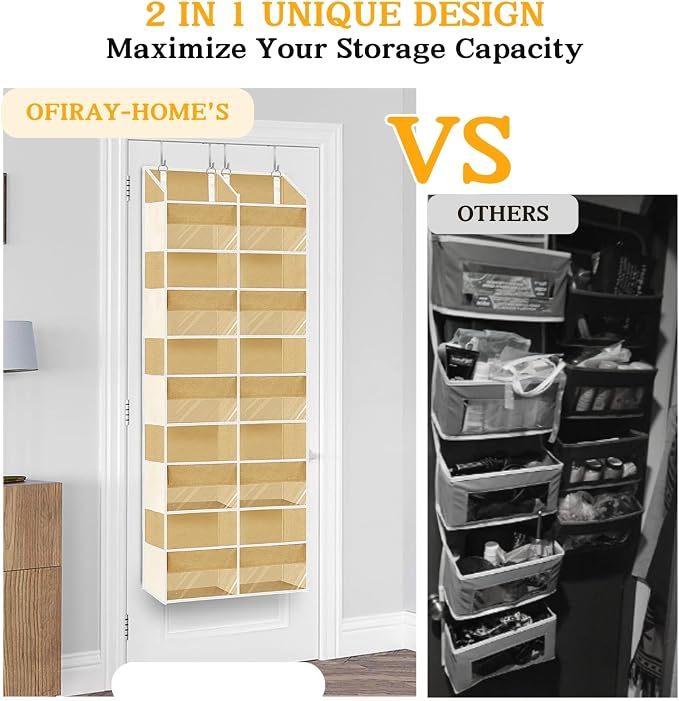 Over the Door Organizer 5 Tiers,Extra Large Behind Door Storage of 10 Compartments,80 lbs Weight Capacity Over the Door Storage, Door Hanging Organizer for Closet, Diaper Organizer, Camel - Image 4