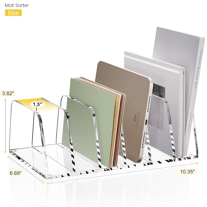 YUXUN Desk File Organizer,6-Section Acrylic Desk Organizer,Vertical File Sorter Holder Organization for Office School & Classroom (Clear - 1Pack) - Image 3