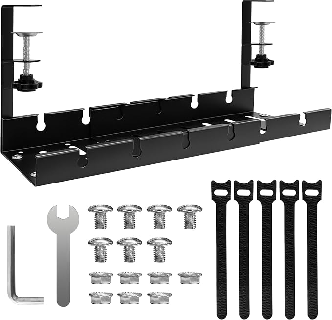 Under Desk Cable Tray, Clamp-On, 12-21.6in Expandable Metal Wire Organizer | drill-free quick installation, 22lbs load bearing, ventilated bottom, fits motorized standing desks, tidies messy wiring - Image 8