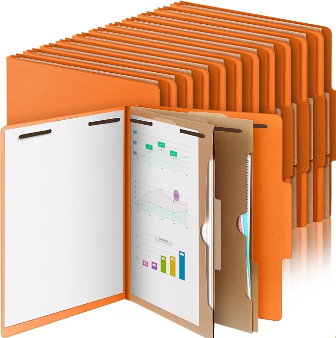 24 Pcs Skyygemm Classification Folder Letter Size, 2 Pocket File,Orange | Back to School Supplies, File Organizer with Fastener, Expanding File Organizer Bulk for Office Employee, Staff, Teacher by Skyygemm