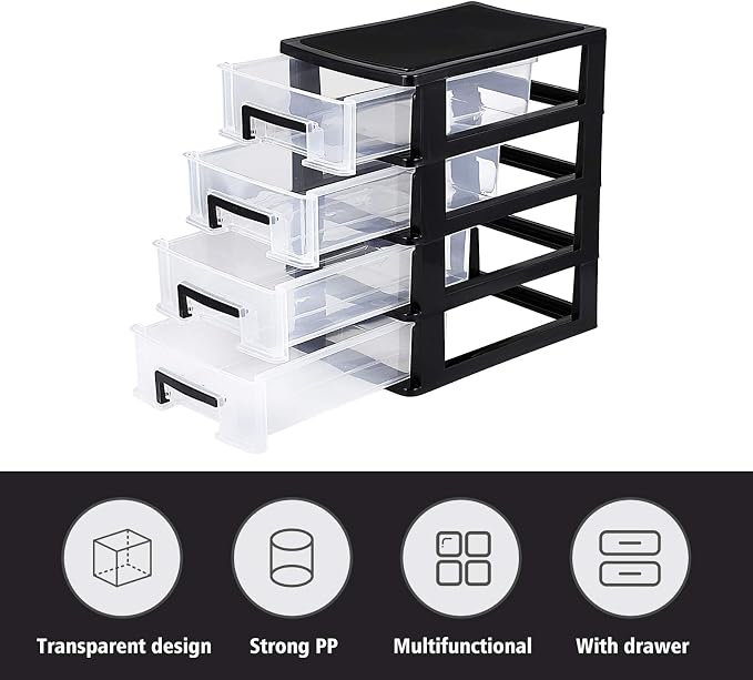 4 Layer Cabinet Drawer Plastic Storage Drawer Sundries Organizer Office File Storage Rack Shelf for Jewelry Makeup Stationery Desktop (8.31x5.98x9.92 Inch) - Image 5