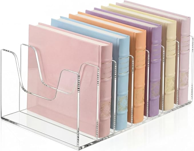 7 Section Clear Acrylic Desktop File Organizer Vertical File Sorter 4mm Thick, Large Capacity Upright Magazine Organizer, Book Paper, Notebooks, Envelopes, Mail Holder by Wenqik