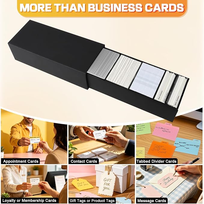 Business Card Storage Box 6 Pack, Stackable Card Organizer with Pull-Out Drawers and 24 Sections, Holds Up to 3000 Cards, Black Corrugated Desktop Filing Boxes with Labels - Image 4