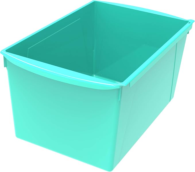 Storex Extra-Large Book Bin, Interlocking Plastic Organizer for Home, Office and Classroom, Teal, 6-Pack (71134U06C) - Image 2