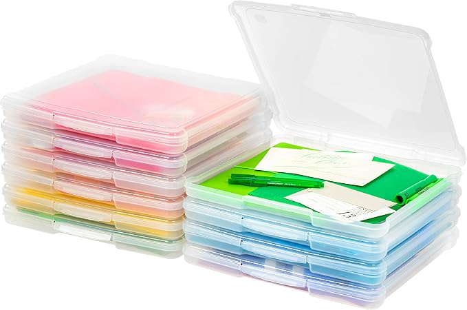 IRIS USA Scrapbook Case |Made in USA| Fits 12"x12" - Thin (10-Pack) - Clear | Portable Plastic Storage Organizers with Built-In Handles for Paper, Art, Board Games, Crafts, Files & Office Supplies by IRISUSA