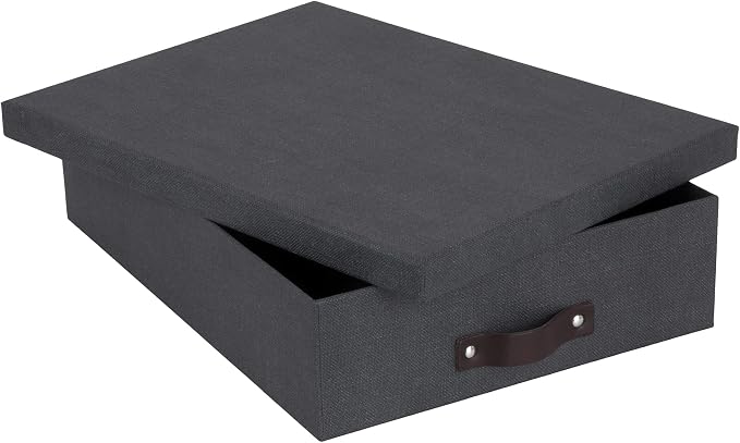 Bigso Oskar Canvas Fiberboard Document Letter Box for Important Paperwork A4 or Letter Size - Durable Keepsake Box with Lid and Leather Handle - 3.3in x 10.2in x 13.8in - Black - Image 3