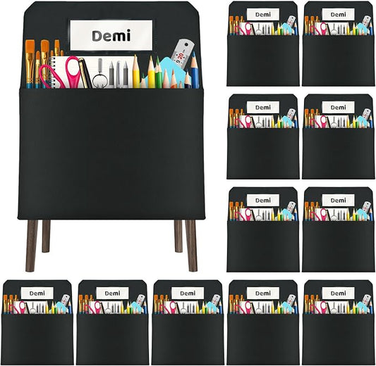 12 Pack Chair Pockets for Classrooms, 16 x 19 inch Pocket Chart Back of Chair Organizer for Kids with Name Slot, Seat Sacks for Classroom Chairs Seat Storage (Black, 12Pack) by Unknown