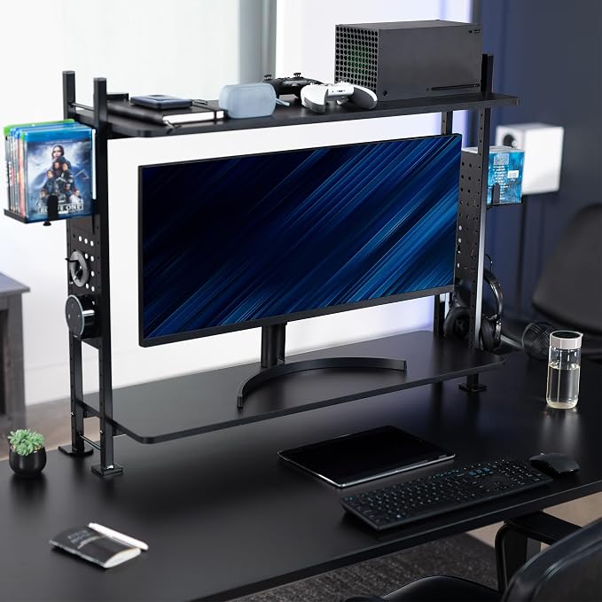 VIVO Clamp-on 40 inch 2-Tier Shelving Unit with Pegboard for Table Accessories, Gaming Devices, and More, Desktop Organizer, Black, DESK-SHELF40G - Image 9