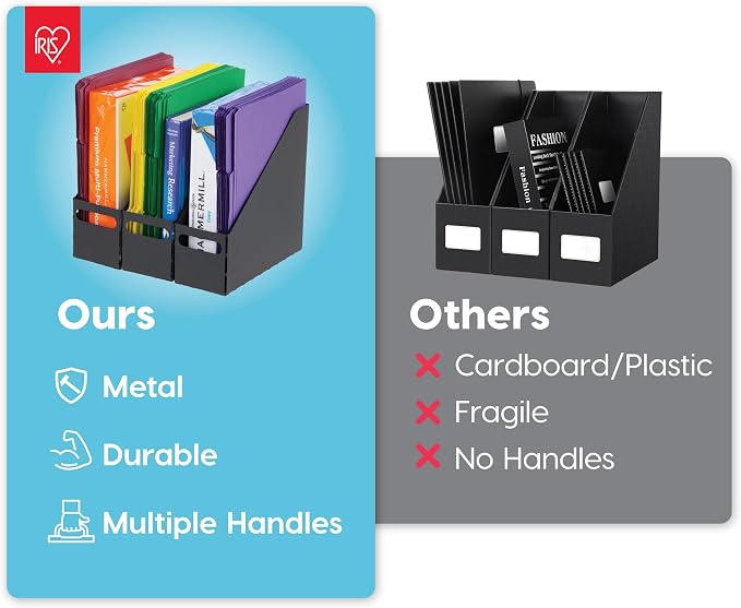 IRIS USA 6-Pack Magazine Holder Organizer, Black | Keep magazines, documents, and reading materials organized with compact desktop storage for home offices and everyday spaces - Image 3