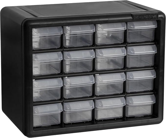 Akro-Mils 16-Drawer Plastic Storage Cabinet, 10.5"W x 6.5"D x 8.5"H, Black | Plastic Cabinet w/ Drawers for Garage Organization, Beads, Makeup Organizer, Building Bricks Storage, Teacher Toolbox, 10716 by Akro-Mils