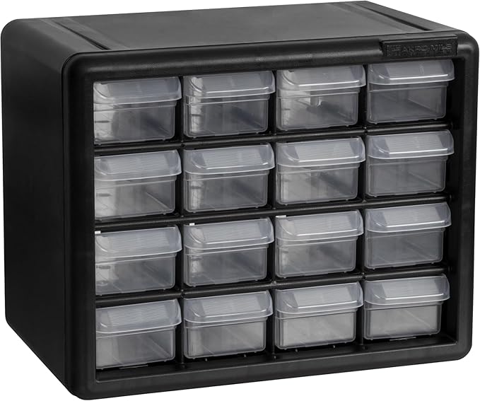 Akro-Mils 16-Drawer Plastic Storage Cabinet, 10.5"W x 6.5"D x 8.5"H, Black | Plastic Cabinet w/ Drawers for Garage Organization, Beads, Makeup Organizer, Building Bricks Storage, Teacher Toolbox, 10116 by Akro-Mils