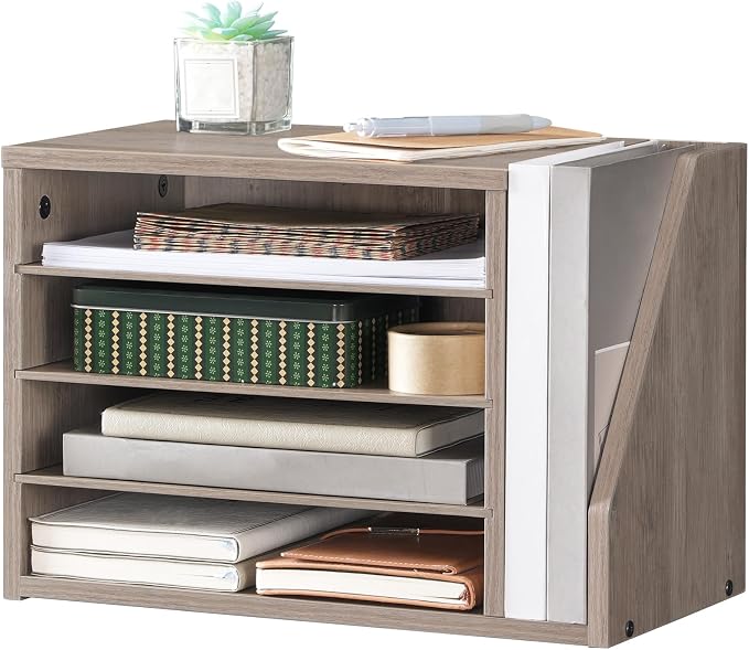 HOOBRO Mail Sorter, Literature Organizer with Adjustable Shelves, Paper Organizer for Office, Home, Wood Countertop Mail Sorter, File Holders, Magazines, Greige BG41WF01N1 - Image 8