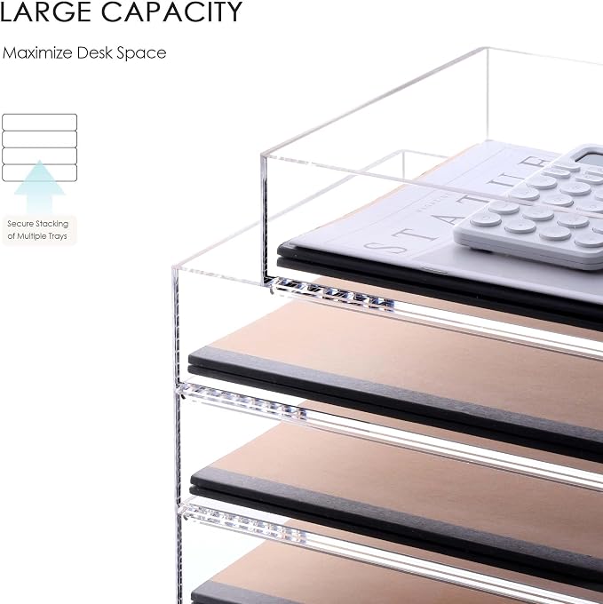 Acrylic Paper Organizer Letter Tray, Stackable Desk Organizer, 4-Tier | Desk Organizers and Accessories, Vertical File Tray, Workspace Office Supplies Organizer for Office Classroom Home, Clear - Image 7