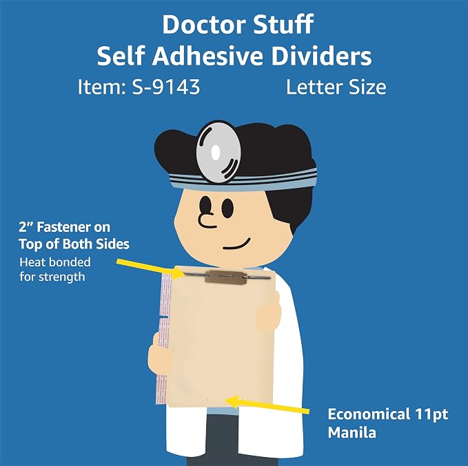 Self Adhesive Dividers for File Folders, Doctor Stuff, Side Hinge Divider with 2" Bonded Fastener on Front and Back at top, 11 pt Manila Stock, Box of 100 - Image 2