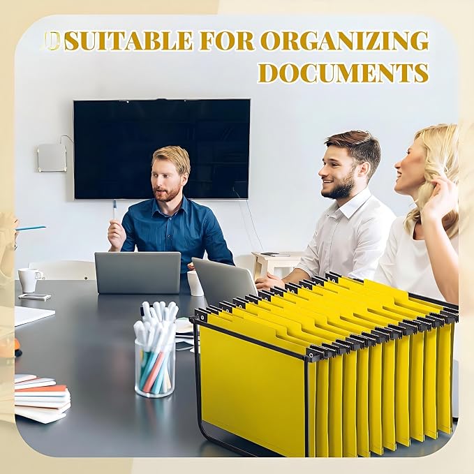 Henoyso 15 Pcs Hanging Classification Folders Bulk with 2 Prongs, 1 Divider Letter Size, 2 Inch Expansions Pressboard File Folder, 1/3-cut Tab File Organizer (1 Divider,Yellow) - Image 5