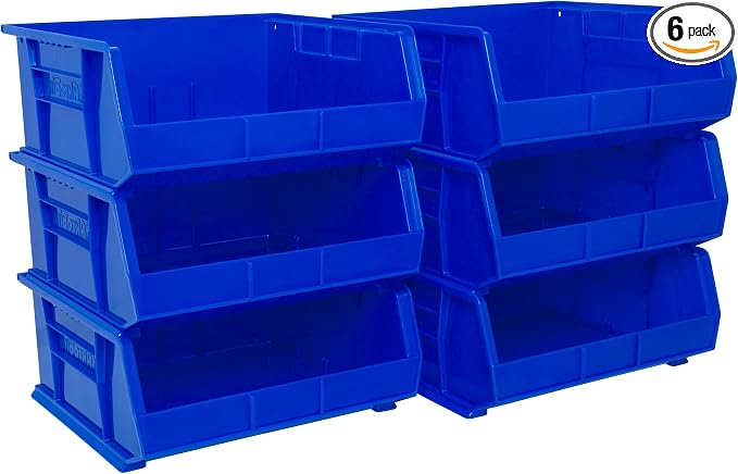 Akro-Mils 30250 AkroBins Plastic Storage Bins, 15"x16"x7", Blue, 6-Pack | Space-Saving Stackable Bins for Garage, Pantry, Craft Organization by Akro-Mils
