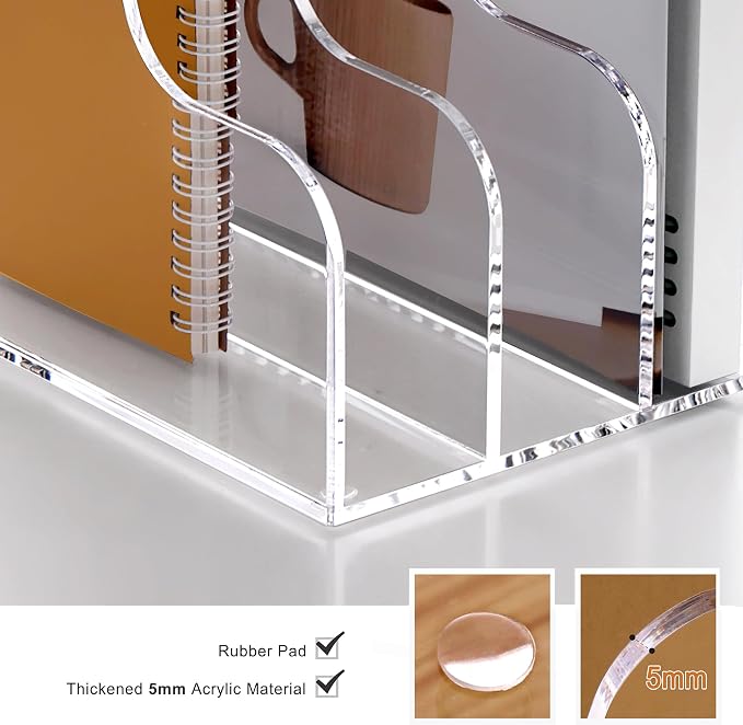 SANRUI Acrylic Desk Organizers, Clear Magazine File Holder, 5 Vertical Compartments A4 Folder Binder Holders Sorter, Office Desktop Workspace Organization Storage Rack for Office Home School - Image 6